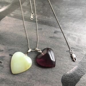 New Jade & amethyst gemstone hearts pendant